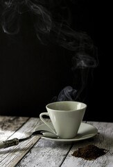 Steaming Hot Coffee in Rustic Mug – Dark Moody Food Photography