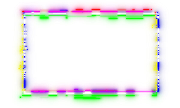 digital pixel noise effects rectangle frame, signal Glitch rectangular frame with neon light