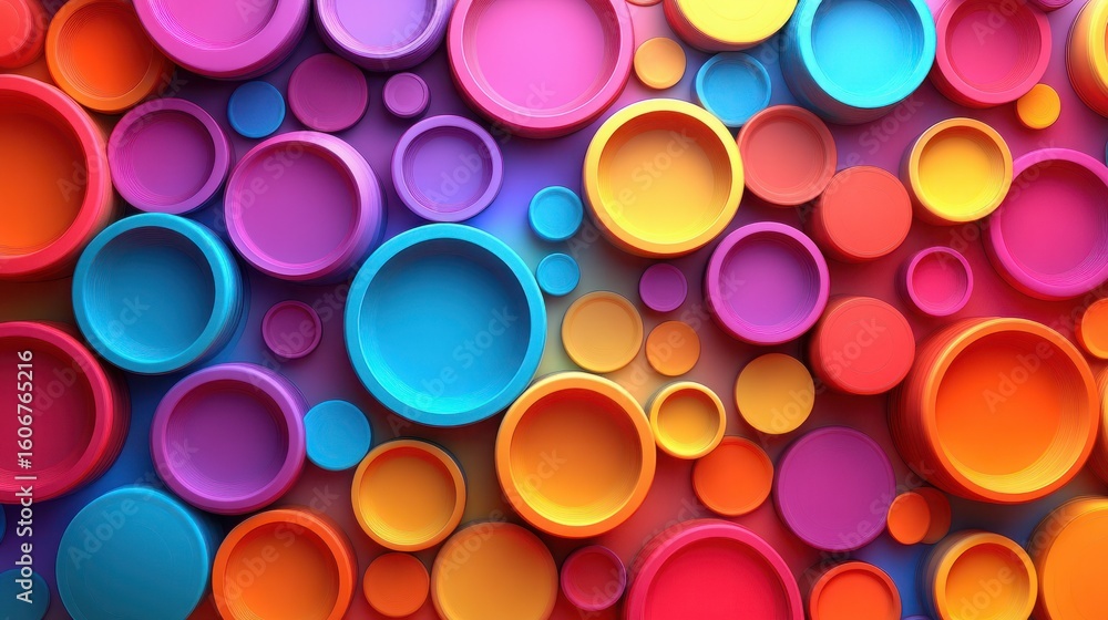 Poster vibrant colorful circles in varying sizes creating an eye-catching abstract background design