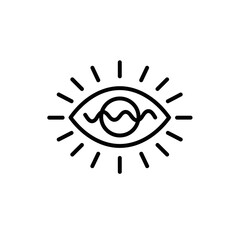 Eye strain mode icon featuring a stylized eye with rays in minimal style on transparent background