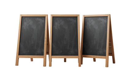 Three Wooden A-Frame Chalkboards with Textured Dark Gray Surfaces – Transparent Background
