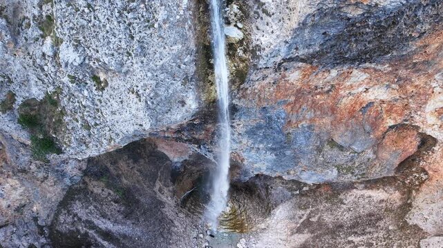 Aerial view of Rinka waterfall in Logar Valley, Slovenia 