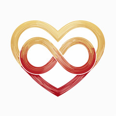 A symbolic vector illustration of two intertwined hearts forming an infinity shape, representing eternal love. Elegant line art style, in red and gold tones