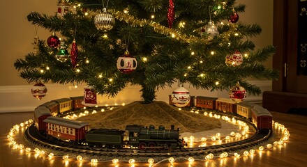 train and toys under the Christmas tree