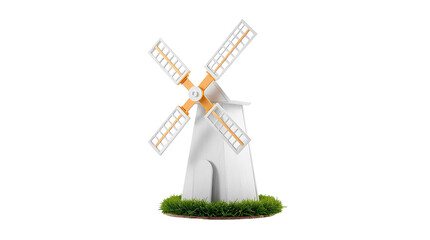 Low Angle Photo of White Windmill with Wooden Frame – Transparent Background