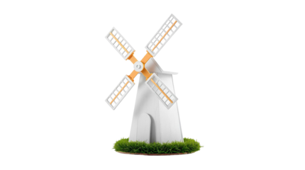 Low Angle Photo of White Windmill with Wooden Frame – Transparent Background