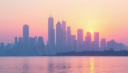 Obraz premium Minimalistic cityscape in fog in pastel colors