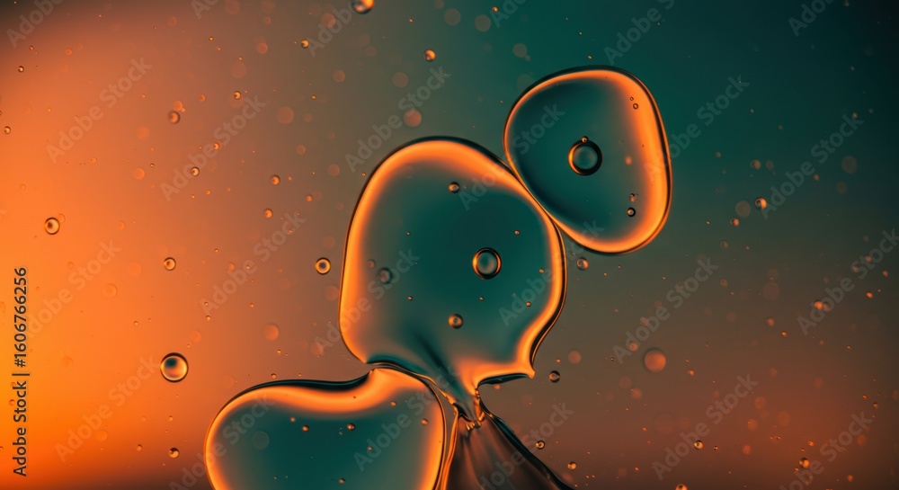 Poster abstract bubbles floating in vivid orange gradient background