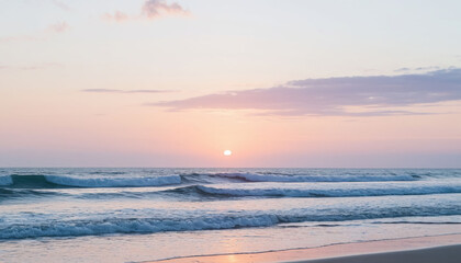 Fototapeta premium Gentle sunrise over the sea in pastel colors.