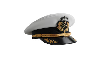 Photo of Black and White Captain's Hat with Peaked Cap Design – Isolated on Transparent Background