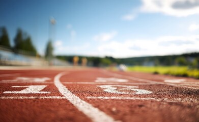 Running track lines showing starting position numbers in an outdoor stadium