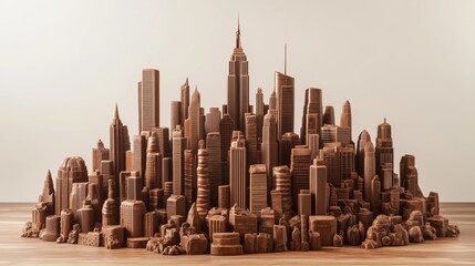A chocolate sculpture of a city skyline, artistic and imaginative