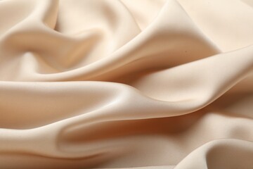 Crumpled beige silk fabric as background, closeup