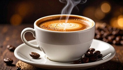 Fototapeta premium Aromatic coffee in a white cup