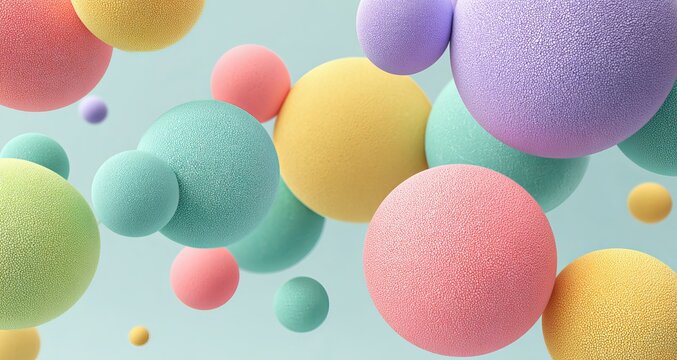 Abstract background with colorful spheres and copy space on a pastel gradient, a minimal concept. 3D rendering illustration, high-resolution photography, stock photo, commercial art style