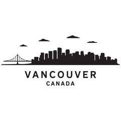 Fototapeta premium Vancouver city skyline horizontal banner. Vancouver city, Canada. Vector template for your design. Vector black silhouette. with white background