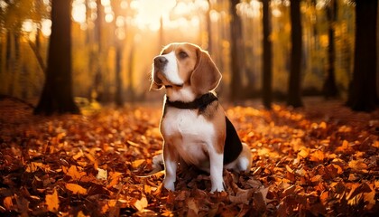 Beagle in Autumn Leaves