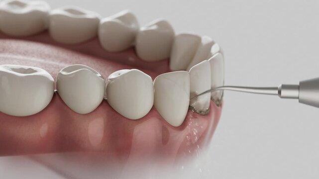 Ultrasonic teeth cleaning animation. Professional dental hygiene procedure in stunning 3D animation.