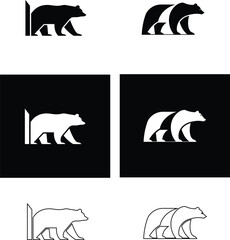 Minimal bear icon vector pack on black background, includes outline, flat, and silhouette styles for nature themes.

