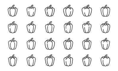 Outline Style Vegetable and Fruit Icons – Bell Pepper, Corn, Cucumber, Eggplant, Garlic, Chili, Kiwi, Onion, Pumpkin, Radish, Strawberry, and Tomato Doodle Set for Healthy Food Design

