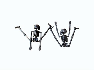 The white background in the picture is a black decorative bone skeleton made of good quality plastic. The black is a human body with bones in the body. Everything is used for decoration, assembly.