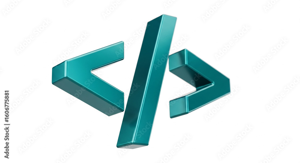 Poster teal-colored 3d render of code angle brackets, showcasing programming, software development, or tech