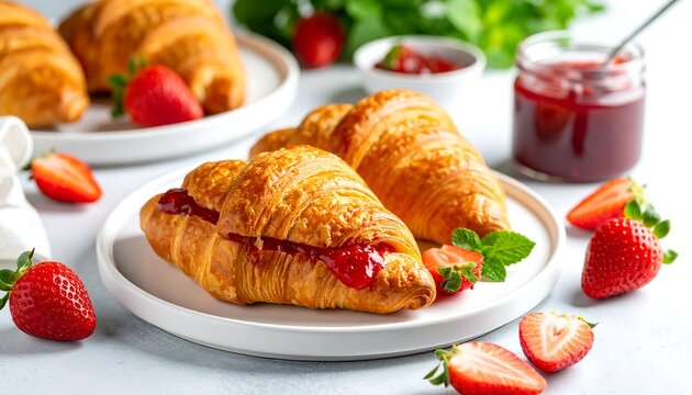 Fresh croissants filled with strawberry jam