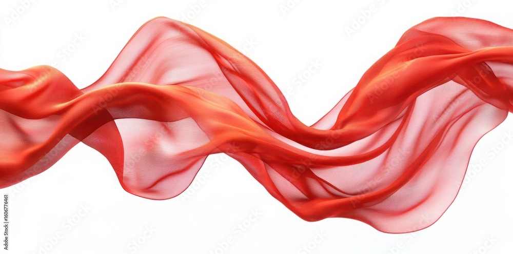 Poster flowing red silk fabric on white background creating ethereal movement and soft textural effects for