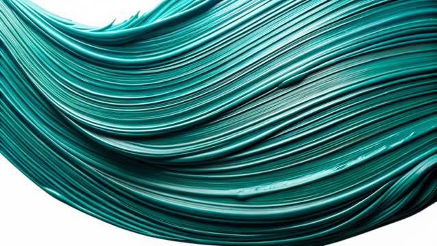 Photo of a thick, glossy teal paint stroke creates a mesmerizing abstract wave pattern isolated on transparent background