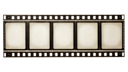 Photo of a vintage film strip with five empty frames, ready for photographs or movie clips, isolated on a transparent background