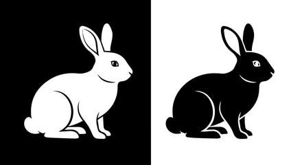 Two contrasting silhouette images of rabbits, one white on black, the other black on white.