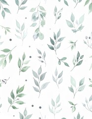 Watercolor Leaves Pattern. Seamless Botanical Background Texture.