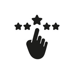 Hand Selecting Star Rating Solid Icon. User Feedback, Evaluation, And Rating System Silhouette Symbol. Customer Satisfaction And Review Concept. Isolated Vector Illustration