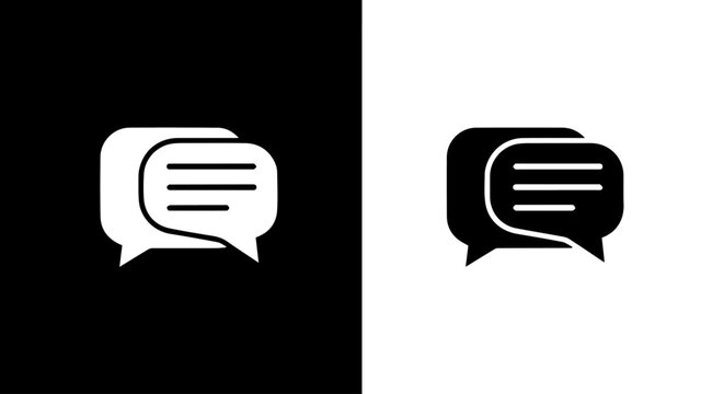 Two contrasting speech bubbles, one white on black, the other black on white.