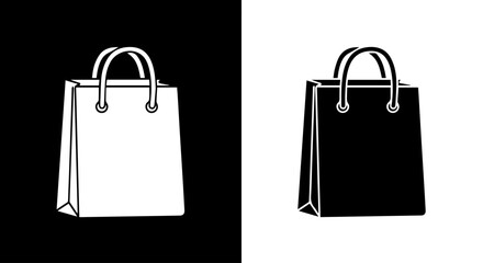 Simple black and white illustrations of a shopping bag, ideal for retail or e-commerce use.