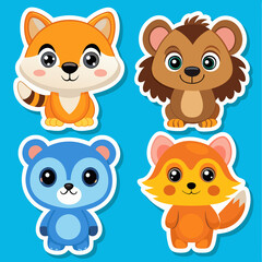 Fototapeta premium Cute Cartoon Animals Stickers.