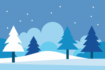 Naklejka premium Flat Design Winter Scene Snowy Trees