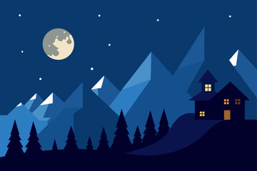 Fototapeta premium Mountain Village Moon Glow Santa Overhead