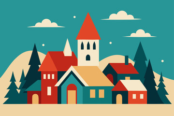Naklejka premium Retro Postcard Holiday Village Background