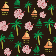 Mobile Cute seamless pattern .Tropical  pattern with flowers and palm trees on a background Colorful design for kids cloth, wallpaper, and any backgrounds. Repeating Pattern for Child.
