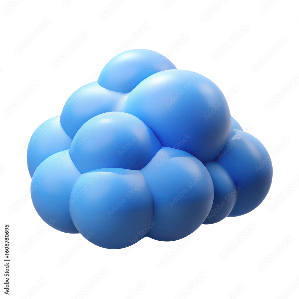 Poster a cluster of light blue spherical balloons forming a cloud shape isolated on a transparent backgroun
