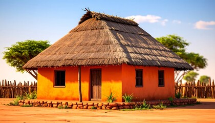 African hut in a sunny landscape
