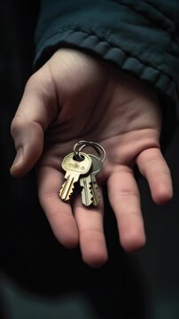 Hand holding gold and silver keys, symbolizing a sense of security and belonging.