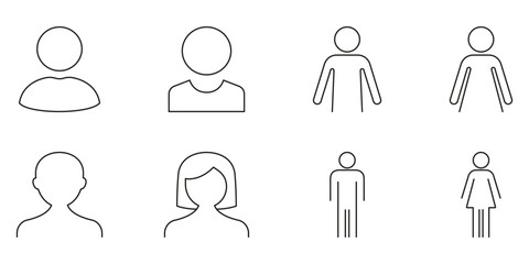 User And Gender Profile Icons Set. Male And Female Silhouette Symbols Collection. User Interface And Social Media Avatars. Editable Stroke. Isolated Vector Illustration