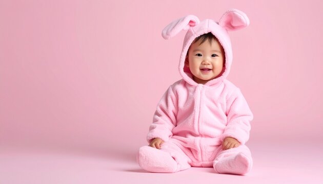 うさぎの着ぐるみを着た日本人の赤ちゃん