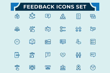 Set of Feedback line icons.  Review, satisfaction, experience, like,assistance, help icons. Minimal icons pack. Pixel perfect. Editable stroke.vector illustration