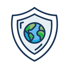 Illustration of a shield with a globe, symbols of protection and environmental awareness, vector design