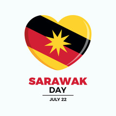 Sarawak Day poster vector illustration. Flag of Sarawak in heart shape icon vector. Sarawak Flag love symbol. Template for background, banner, card. July 22 every year. Important day