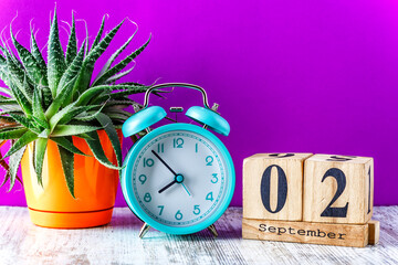 Wooden calendar with the date September 2.Monthly calendar for planning and management concept with...