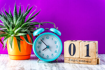Wooden calendar with the date September 1.Monthly calendar for planning and management concept with...